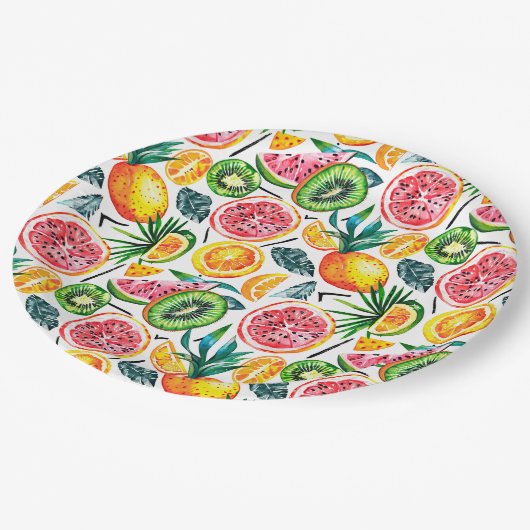 Aquarellfarben skizziert detailliertes Muster von Pappteller (Schrägansicht)