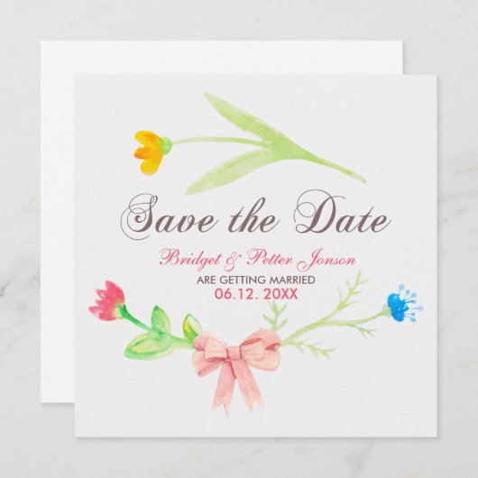 Aquarellfarben Sommerliche Blume Save the Date Einladung (Vorne/Hinten)