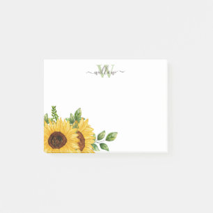 Aquarellfarben-Sonnenblume mit Monogramm Post-it Klebezettel