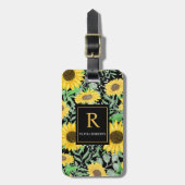 Aquarellfarben Sonnenblumen auf Schwarzer Monogram Gepäckanhänger (Vorderseite vertikal)