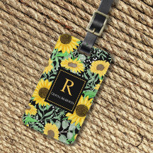 Aquarellfarben Sonnenblumen auf Schwarzer Monogram