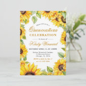 Aquarellfarben Sonnenblumen Grenzrahmen Quinceaner Einladung (Stehend Vorderseite)