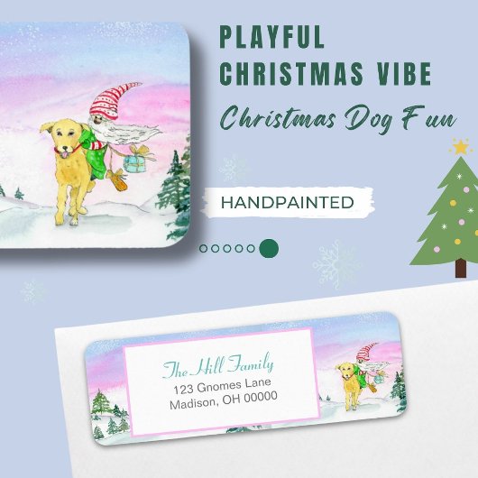 Aquarellfarben, sonniges Labrador und Gnome Xmas