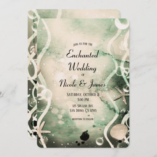 Aquarellfarben Splash Olive Under Sea Wedding Einladung (Vorne/Hinten)