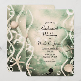 Aquarellfarben Splash Olive Under Sea Wedding Einladung