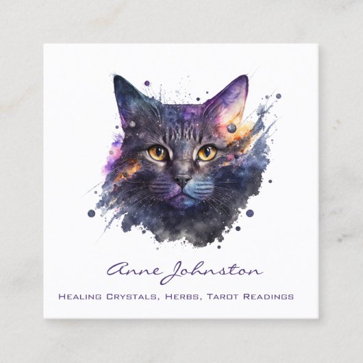 Aquarellfarben Splashes Kitty Square Business Card Quadratische Visitenkarte (Vorderseite)