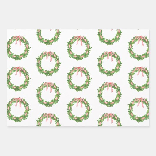 Aquarellfarben Strippenfarben Kranz Weihnachten Geschenkpapier Set (Vorderseite)