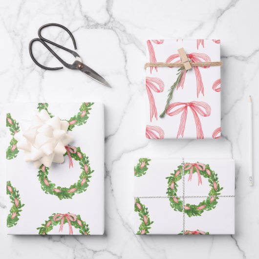 Aquarellfarben Strippenfarben Kranz Weihnachten Geschenkpapier Set (Vorderseite)