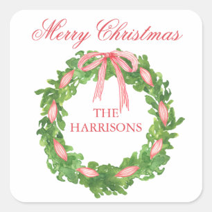 Aquarellfarben Strippenfarben Kranz Weihnachten Quadratischer Aufkleber