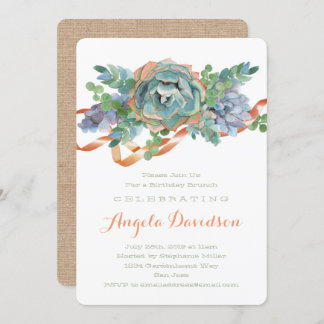 Aquarellfarben Sukkuläres Brunch-Party Einladung