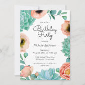 Aquarellfarben-Sukkulatur Einladung (Vorderseite)