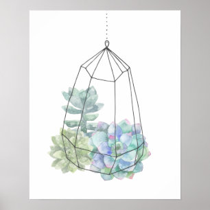 Aquarellfarben Sukkulent Terrarium Handgezeichnet Poster