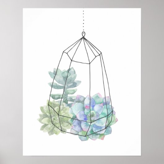 Aquarellfarben Sukkulent Terrarium Handgezeichnet Poster (Vorne)