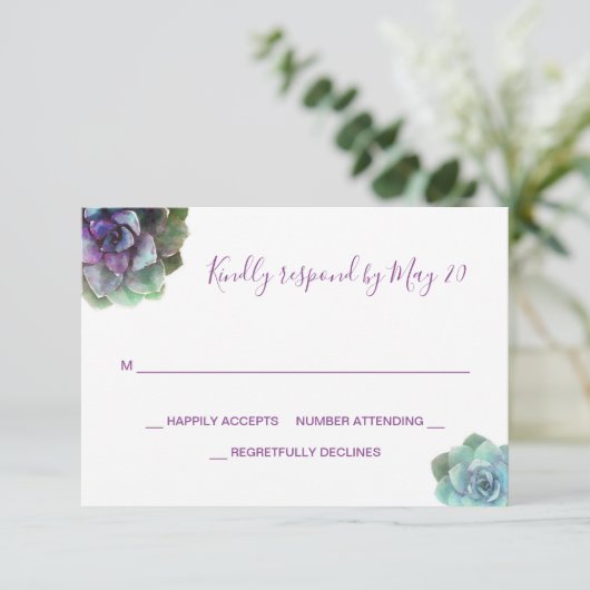 Aquarellfarben-Sukkulente, die die RSVP-Karte einl RSVP Karte (Stehend Vorderseite)