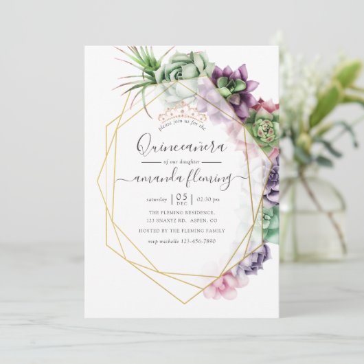 Aquarellfarben Sukkulente Geometrie Einladung (Stehend Vorderseite)