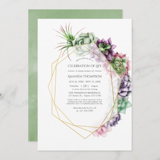 Aquarellfarben - sukkulente geometrische Feier des Einladung (Vorne/Hinten)