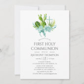 Aquarellfarben-Sukkulente Junge Erste Heilige Komm Einladung (Vorderseite)