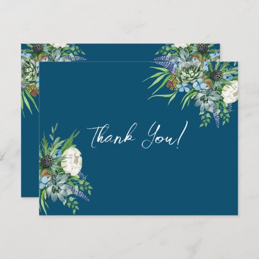 Aquarellfarben Sukkulentflora Bouquet Boho Wedding Dankeskarte (Vorne/Hinten)