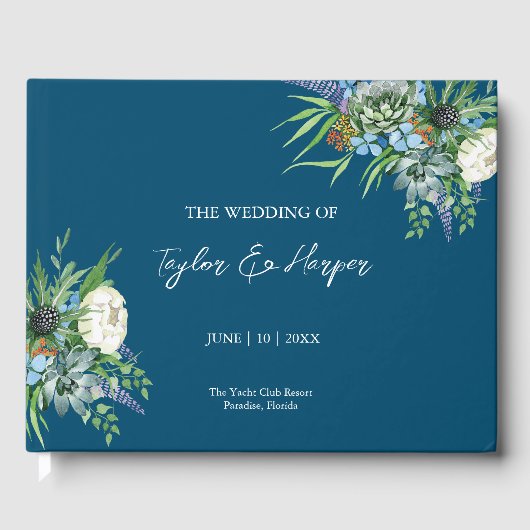 Aquarellfarben Sukkulentflora Bouquet Boho Wedding Gästebuch (Vorderseite)