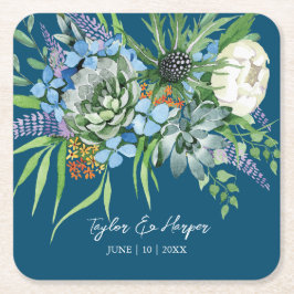 Aquarellfarben Sukkulentflora Bouquet Boho Wedding Rechteckiger Pappuntersetzer