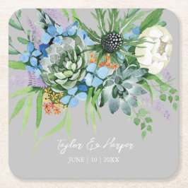 Aquarellfarben Sukkulentflora Bouquet Boho Wedding Rechteckiger Pappuntersetzer