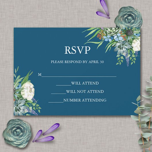 Aquarellfarben Sukkulentflora Bouquet Boho Wedding RSVP Karte