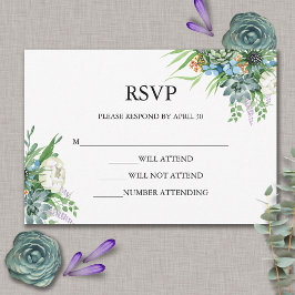 Aquarellfarben Sukkulentflora Bouquet Boho Wedding RSVP Karte