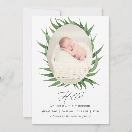 Aquarellfarben-Sukkuline Geburtsankündigung Foto-K Ankündigung (Vorderseite)