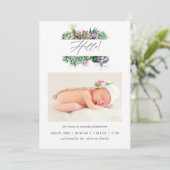 Aquarellfarben-Sukkuline Geburtsankündigung Foto-K Ankündigung (Stehend Vorderseite)