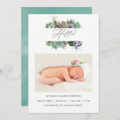 Aquarellfarben-Sukkuline Geburtsankündigung Foto-K Ankündigung (Vorne/Hinten)