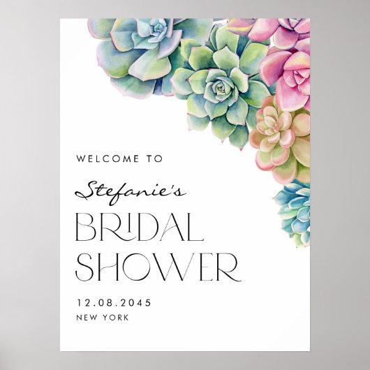 Aquarellfarben Sukkulturen Sommerliches Brautparty Poster (Vorne)