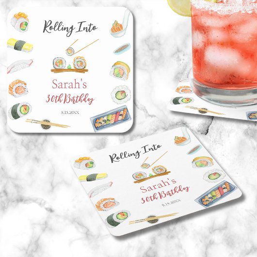 Aquarellfarben Sushi und Sashimi jedes Alter zum G Rechteckiger Pappuntersetzer