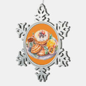 Aquarellfarben Süße Leckereien Schneeflocken Zinn-Ornament (Rechts)