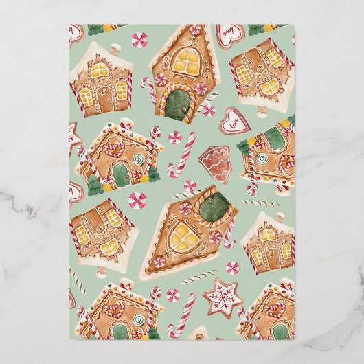 Aquarellfarben Tall Gingerbrett Weihnachtsgebäck P Folieneinladung (Rückseite)