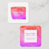 Aquarellfarben Textur farbiger Quadrat Rosa Quadratische Visitenkarte (Vorne/Hinten)