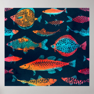 Aquarellfarben: Tief blau nahtlos Poster