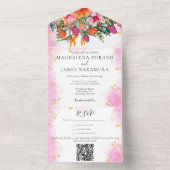 Aquarellfarben Tropisches Bouquet Pink und Orange All In One Einladung (Innen Boden)