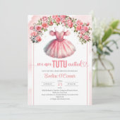 Aquarellfarben Tutu Kleid Rose und Goldgewölbe Einladung (Stehend Vorderseite)