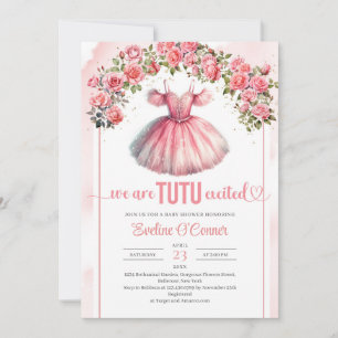 Aquarellfarben Tutu Kleid Rose und Goldgewölbe Einladung