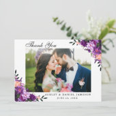 Aquarellfarben Ultra-Violet-Hochzeit mit Lila Blüt Dankeskarte (Stehend Vorderseite)