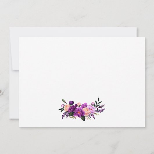 Aquarellfarben Ultra-Violet-Hochzeit mit Lila Blüt Dankeskarte (Rückseite)