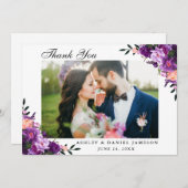 Aquarellfarben Ultra-Violet-Hochzeit mit Lila Blüt Dankeskarte (Vorne/Hinten)