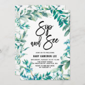 Aquarellfarben und Berries Wreath Sip and See Einladung (Vorne/Hinten)