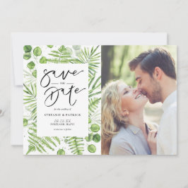 Aquarellfarben und Eukalyptus-Rahmen-Foto Save The Date