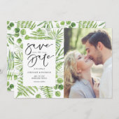 Aquarellfarben und Eukalyptus-Rahmen-Foto Save The Date (Vorne/Hinten)