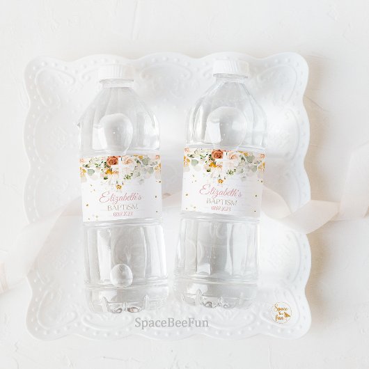 Aquarellfarben und goldfarbene religiöse Wasserzei Wasserflaschenetikett