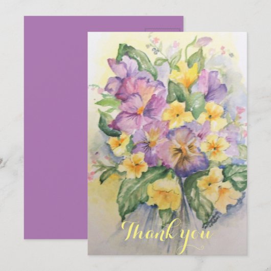 Aquarellfarben und hellgelbe Stiefmütterchen Dankeskarte (Vorne/Hinten)