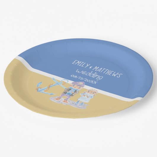 Aquarellfarben und Niedliches Meer Otter Couple Pappteller (Schrägansicht)