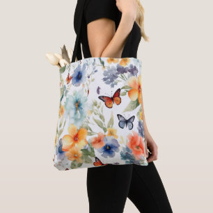 Aquarellfarben und Schmetterlinge Botanische Blume Tasche
