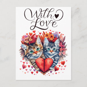 Aquarellfarben Valentine Katzen mit Liebe Feiertagspostkarte